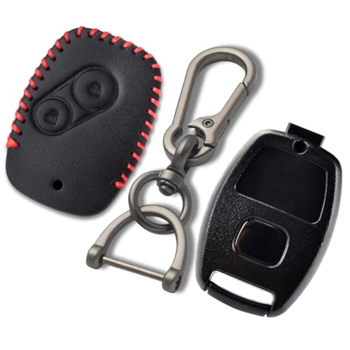 Image of KEYCEPT Classic Leather for Honda Accord, City, Civic, Brio, Jazz, Amaze 2 Button Remote Key with Keychain(Keyshell & Genuine Leather)