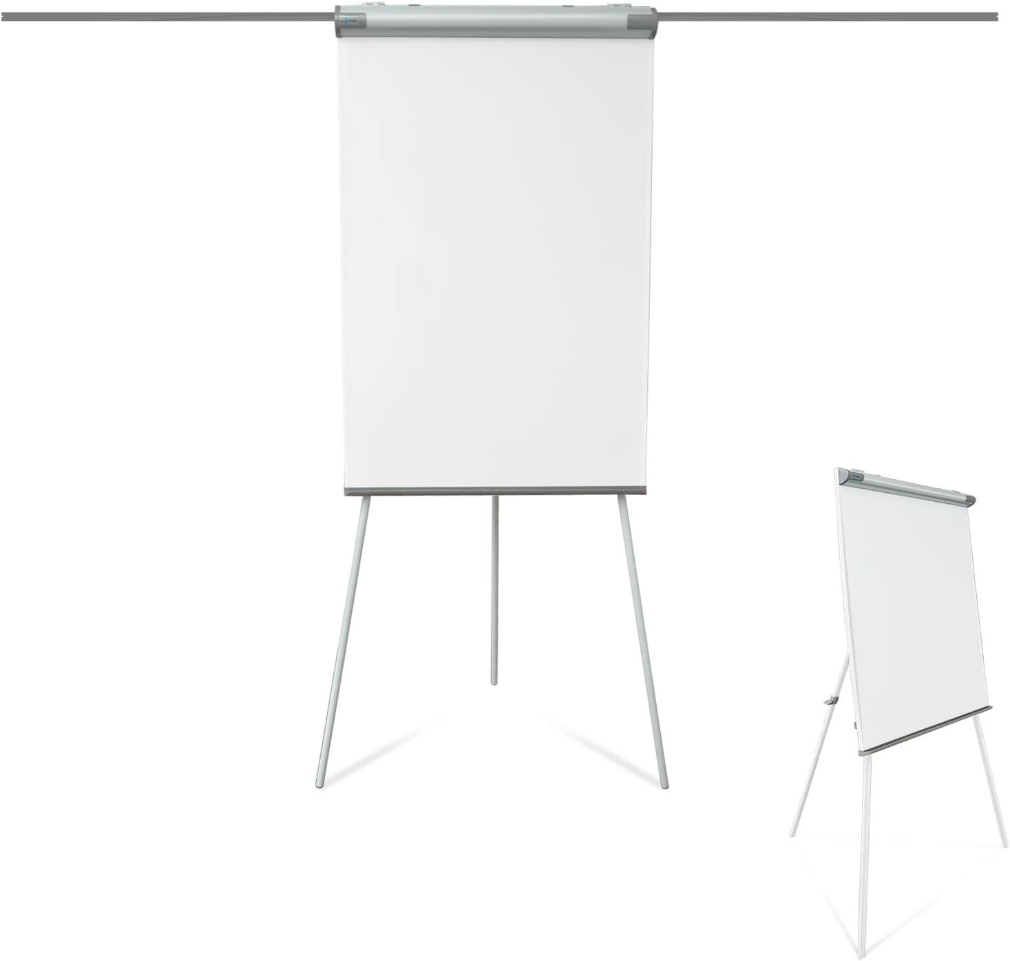 MOB Flip Chart - Coyote | Magnetic Drywipe Whiteboard Flipchart Stand, Height Adjustable Tripod Easel Flip Chart (incl. Side Arms, Paper Hooks and Pen Tray)