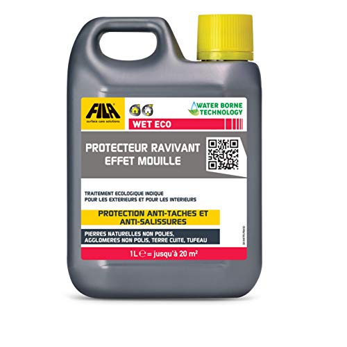 FILA Surface Care Solutions, WET ECO, Protecteur Ravivant Hydrofuge et Oléofuge, Effet Mouillé, Surfaces en Terre Cuite, Pierre Naturelle et Agglomérés non brillants, Intérieur et Extérieur, 1L Cover