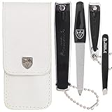 ETUI : Etui de haut de gamme, similicuir blanche, intérieur doublé de velours doux / satin | Fermeture bouton-pression solide « 3 SWORDS GERMANY » pour une grande facilité d’utilisation | DIMENSIONS (fermé) : environ 10,0 x 5,0 x 2,5 cm | les étuis, confectionnés à main de façon traditionnelle, sont des accessoires à la mode agréables à manipuler.