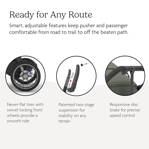 Image of UPPAbaby Ridge V2 Jogging Stroller | All-Terrain Performance Suspension + Never-Flat Tires Built for Walking, Running + Trails | Water Bottle Holder Included | Evelyn (Meadow Green | Carbon Frame)