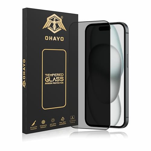 Image of OHAYO Privacy Tempered Glass Screen Protector Compatible with iPhone 16 & iPhone 15 | Anti-Spy | 9H Hardness | HD Clarity | Anti-Scratch | Bubble-Free | Case Friendly | Easy Installation