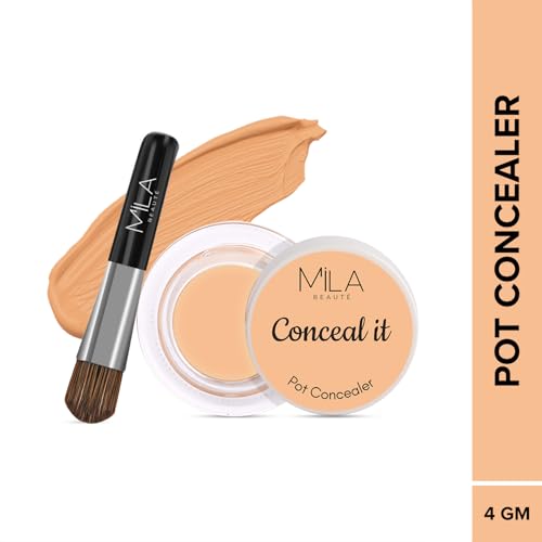 Image of Mila Beaute Conceal It Pot Concealerwith Brush | Enriched With SPF 15 and Vitamin E | Light Weight Concealer | Long Lasting Coverage | Natural Matte Finish | Covers All Skin Concerns | Easily Blendable Concealer For Face Makeup (Pure Beige)
