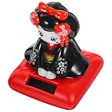 Ciieeo ソーラー首振り着物ドールボブルヘッド 車内装飾漫画風デスクトップ飾り コンパクトな小型置物