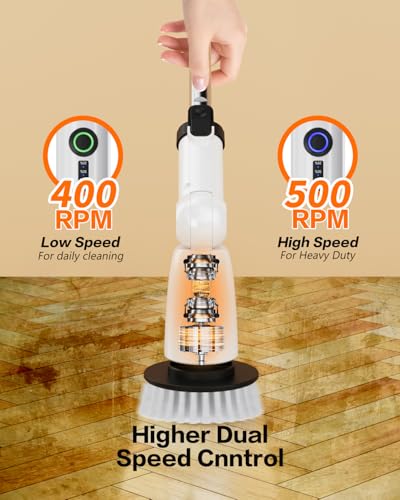 Image of 500RPM /S Multi Function Electric Spin Scrubber for Cleaning Bathroom Floor,Upgraded Stronger PX7 Waterproof Shower Scrubber with Power LCD Display, CordlessTile Scrubber (Black)