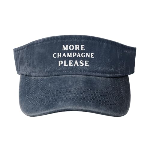 More Champagne Please Denim Visor Hat Unisex Golf Sports Empty Top Cap for Outdoor Activities Navy Blue
