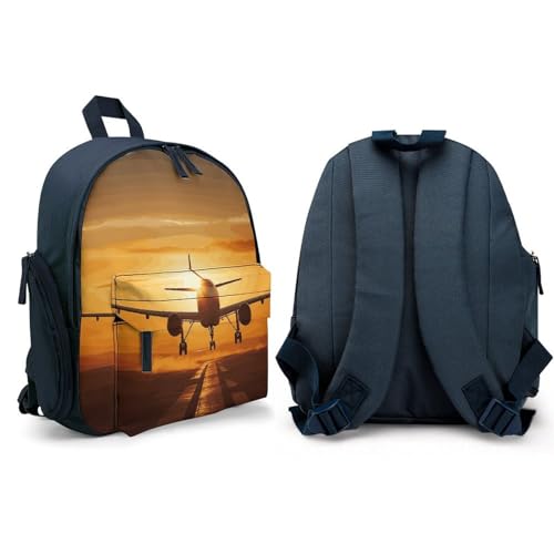 Aircraft Plane at Sunset Backpack Small Book Bag with Side Pocket, Lightweight Durable Backpack, Travel Rucksack, Blue-style4
