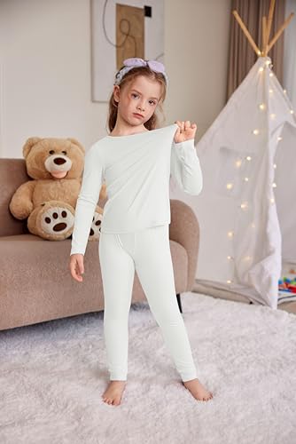 Arshiner Thermounterwäsche Mädchen Thermooberteile Weiß Thermounterteile Kinder Pyjama-Set Sport Fleece Thermowäsche 140/9-10 Jahre