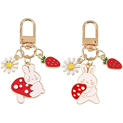 HOLAOCT Cute Bunny Mushroom Keychains for Women Kawaii Keychain Accessories Key Ring,Charm for Purse Backpack Cover
