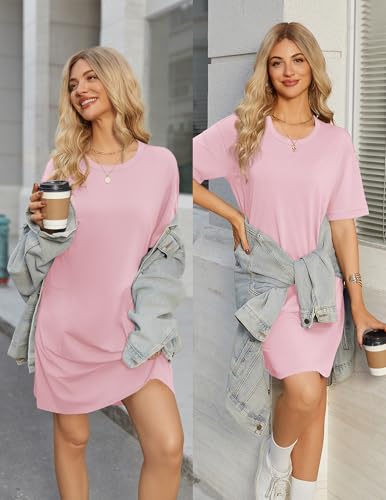 Image of Ekouaer Womens Cotton Nightgown with Pocket Short Sleeve Sleep Shirt S-2XL