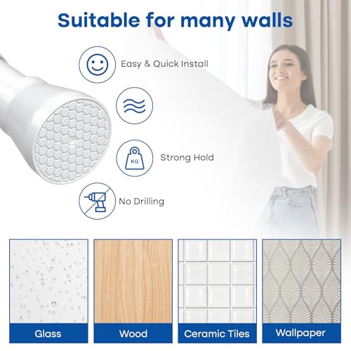 Image of Tension Rods 16 to 26 Inch White Tension Curtain Rod Small Tension Rod Adjustable Curtain Rod Spring Curtain Rods No Drilling Expandable Pressure Spring for Closet Kitchen Door