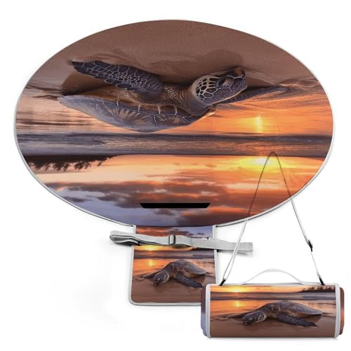 Picnic Blankets,Sea Turtle Sunset Print Picnic Mat,Portable Picnic Blanket,Foldable Compact Beach Blanket for Camping,Park,Travel