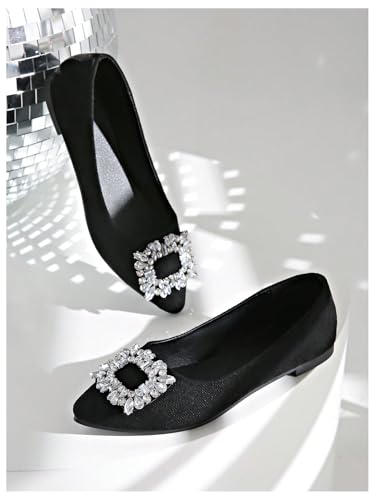 OYOANGLE Women's Rhinestone Ballet Flats Pointed Toe Slip On Elegant Casual Work Office Flat Shoes2