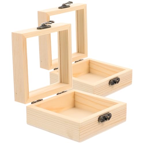 BESTonZON Lot de 2 Boîtes en Bois de Pin Rustique 9X9X45 CM avec Couvercle en Verre Petites Boîtes à Dragées de Mariage Multifonctionnelles Organisateurs de Bijoux et Contenants pour