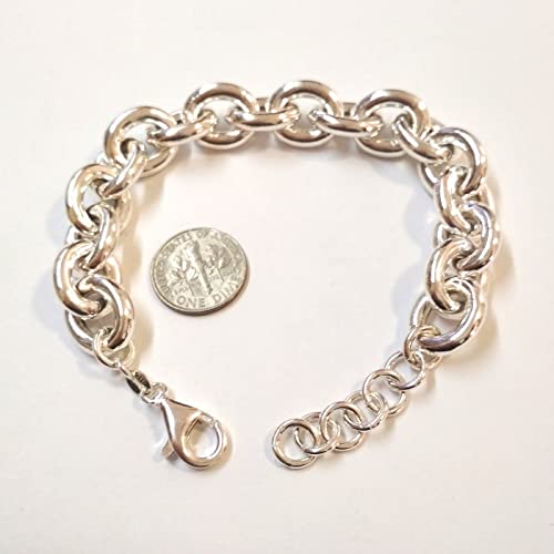 Real 925 Sterling Silver 13X15Mm Very Large Links, 3.5Mm Thick Hollow Rolo Cable Oval Chain Bracelet. Women, Men, Unisex. Adjustable With One Inch Extender. (7" 18Cm) #TOP4