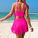 NaRHbrg Women 2026 Swimsuit Mesh Skirt Bikini Set Metal Decor Sexy Bathing Suits Two Piece Dressy Swimwear Fashion Swimsuits Hot Pink