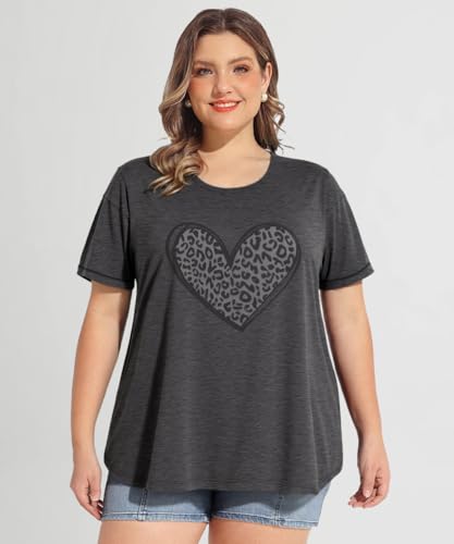 Image of CARCOS Plus Size Tops for Women Short Sleeve Raglan Striped Tee Color Block Crewneck /V Neck Tunic Loose Fit Summer XL-5XL