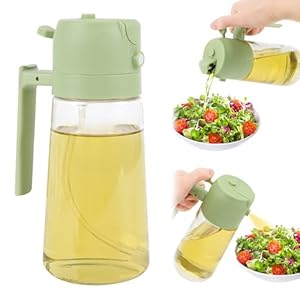 2-in-1 Olive Oil Sprayer & Dispenser – 16oz/470ml Glass Kitchen Bottle with Spray/Pour Function, for Air Fryer, Salad, Frying, BBQ (green)