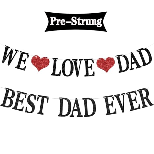 Image of Happy Fathers Day Banner Decorations,Pre-Strung We Love Dad, Best DadEver Banner for Step Dad Father Grandpa Papa Men Birthday Party Home Indoor Mantel Wall Room Photo Props Backdrop Hanging Decor