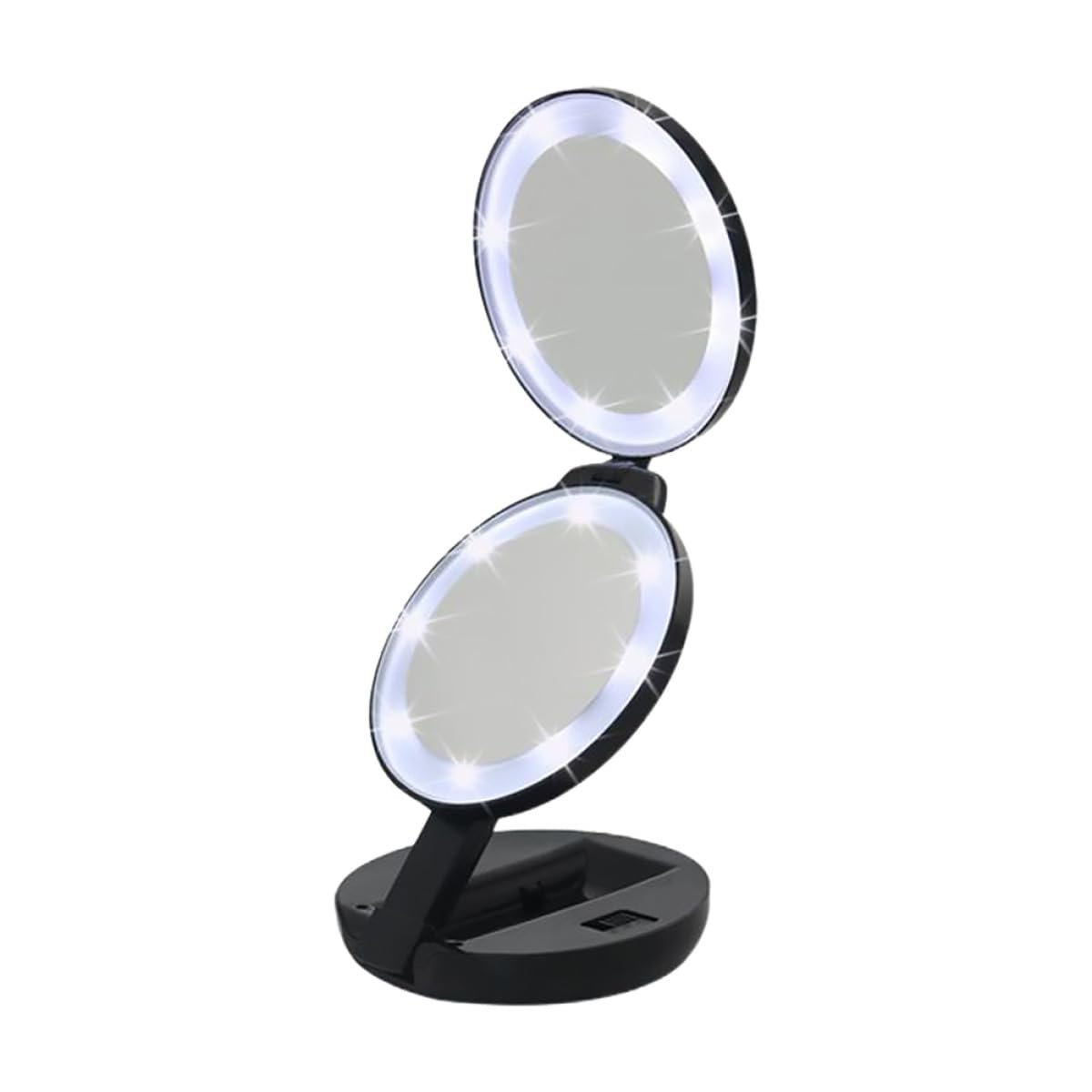 Miroir de maquillage noir pliable portable double face grossissant en verre et ABS
