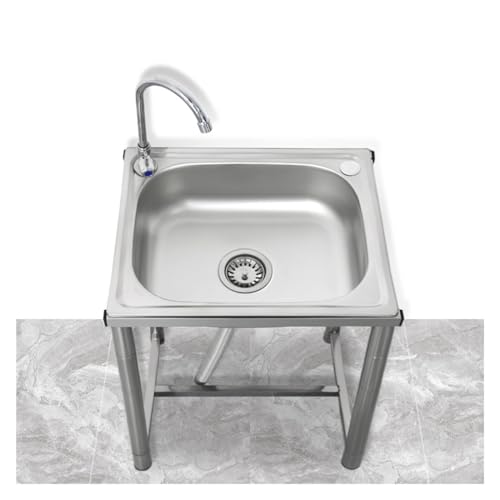 LMYSXAOZ Fregadero de Cocina de Acero Inoxidable de un Solo Seno, Engrosado, fácil de Montar, con Soporte, Montaje bajo encimera, desagüe ampliado (45 x 39 x 45 cm/17,7 x 15,4 x 17,7)