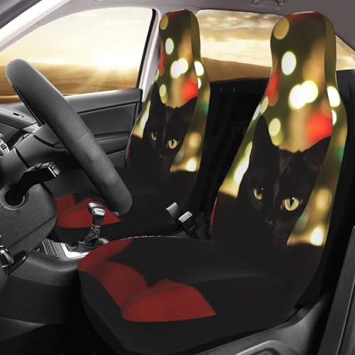 Housse de siège avant de voiture motif chat noir de Noël imperméable universelle (Lot de 2)