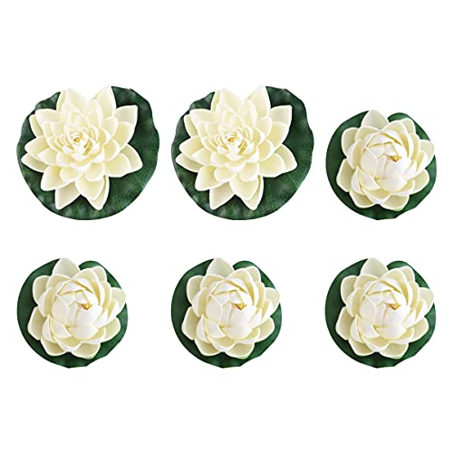 WINOMO Artificial Water Lilies Pack of 6 Plastic Floating Pond Lilies Realistic Simulated Water Lily for Outdoor Garden Pond Decoration