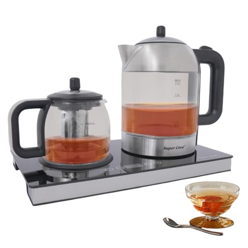 Stazione per tè e caffè in uno, bollitore elettrico da 2 l e 1 l con filtro in acciaio inox, base con display LCD, regolazione della temperatura e funzionamento a sensore, stazione da tè da 1500 W