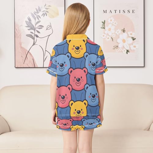 senya Pajama Sets Silky Button Down Nightwear Sleepwear Size 5-14 Years Yellow Blue Bears4