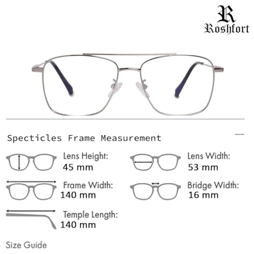 Image of Roshfort Eyewear Zero Power Blue Cut & Antiglare Computer Square Eyeglasses | Men & Women | Medium - Pack Of 1