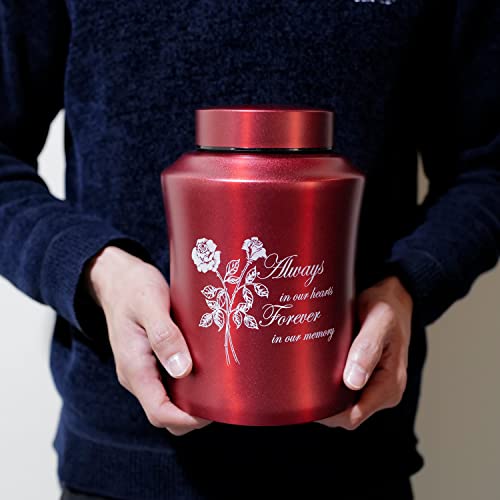 Image of Large Red Metal Cremation Urns for Human Ashes, for Adult Female | 160 lbs Capacity, Sealing Well & Durable & Waterproof, Stainless Steel, Funeral Women Ash Keepsake, Including a Velvet Bag