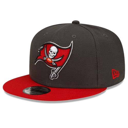 New Era Unisex-Adult NFL 9FIFTY 2-Tone Football Team Color Logo Adjustable Snapback Hat Cap One Size Fits All - Tampa Bay Buccaneers - Grey/Red