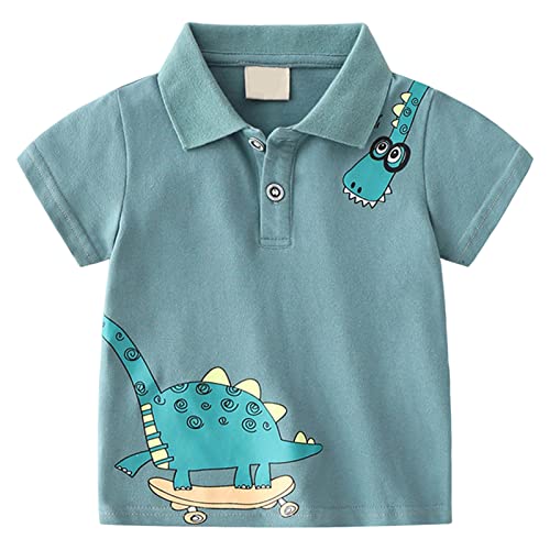 Toddler Boys Cute Pique Polo Shirt Infants Dinosaur Button Up Golf Shirts Kids Cool Collared Short Sleeve School Uniform Tops
