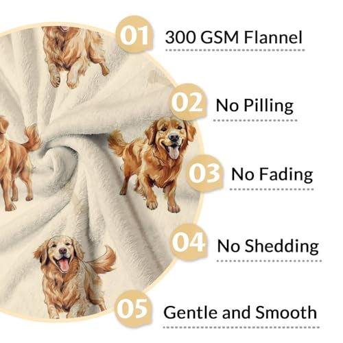 Golden Retriever Blanket - 50x60 Inches Size for Teen - Soft Fluffy Throw for Living Room Decorative - Beige Cute Fuzzy Gifts