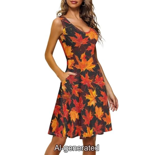 Image of Dreaweet Casual Sleeveless Dresses for Women Girls, Round Neck Tank Dresses with Pockets Summer Sundress Size XS-4XL