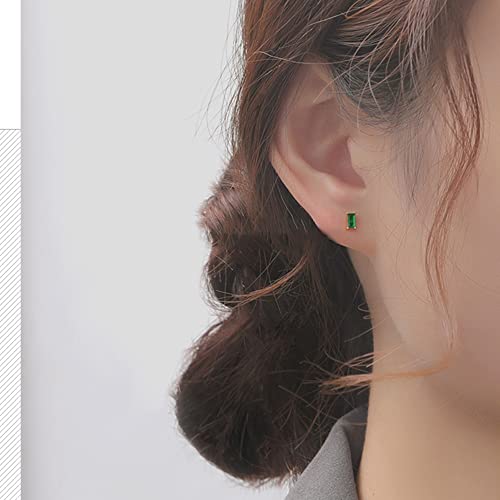 20G Cubic Zirconia Square 925 Sterling Silver Tiny Stud Earrings Cartilage Piercing Small Ball Screw Helix Back Tragus Hypoallergenic Studs Simulated Emerald Clear Crystal Rectangle Sleeper Earring Cute Jewelry Gifts for Women Teen Girls Birthday2