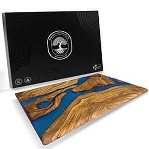 Handmade Olive Wood Resin Cutting Board, Wood and Resin Charcuterie Boards for Housewarming Gifts, Resin Cheese Board, Decorative Cutting Board for Kitchen, Luxury Olive Wood Charcuterie Board Resin