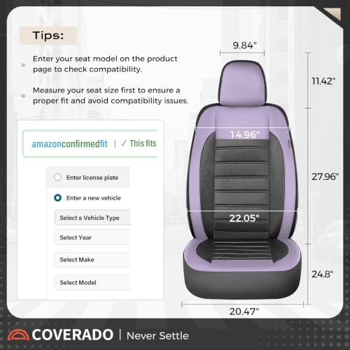 Image of Coverado Car Seat Covers Front Seats, Luxury Leather Car Seat Covers, Automotive Front Mesh Seat Covers, Purple&Black Seat Covers for SUV Sedan Truck