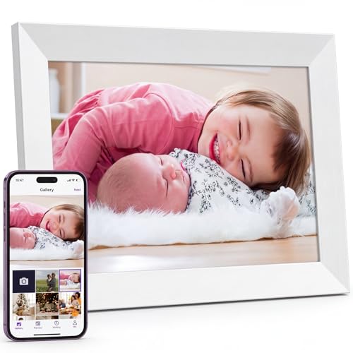 8” WiFi Digital Picture Frame, HD Touchscreen Electric Picture Frame Slideshow, 16GB, MicroSD/USB-C, Auto-Rotate, App Photo Sharing - Sleek, Smart Design for Desk & Family Use (White)