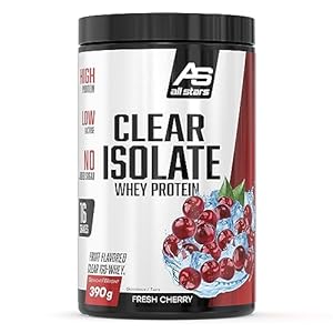 All Stars Clear Isolate Whey Protein Fresh Cherry I 390 g eiwitpoeder met zuiver isolaat, 20 g eiwit per 24 g proteïneshake, eiwitpoeder met weinig vet, lactose, calorieën en suiker