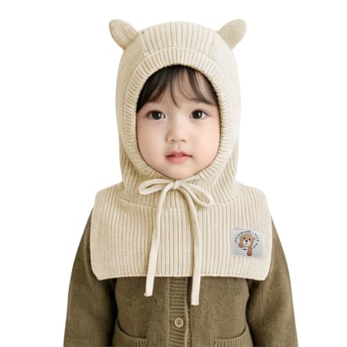 NLAND Bonnet Cagoule Enfant Garçon Fille Chaud Hiver 2-6Ans Beige | Doux acrylique, couvre tete cou et visage. Coupe vent, ideal pour jeux et promenades hivernales des petits.