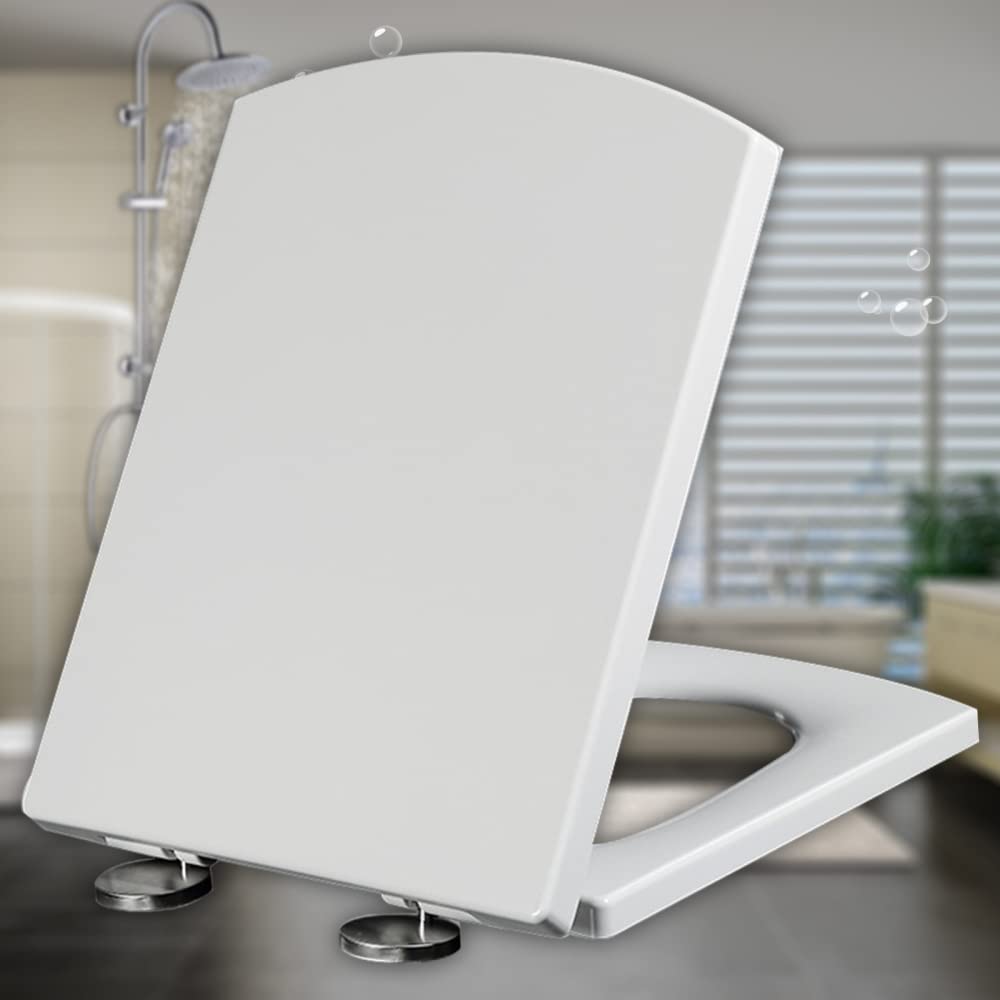 Soft Close Close, modifiable Hinges White fits Toilets 44 x 3 cm, Lightweight, Durable, Portable, User-Friendly, Compact, seat, Square, Quick, Release, Adjustable