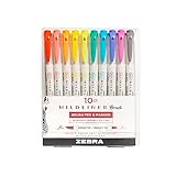 Zebra Pen Mildliner Double Ended Brush Pen, Brush and Ultra Fine Point Tips, Assorted Refresh and Friendly Ink Colors, 10-Pack (79501)