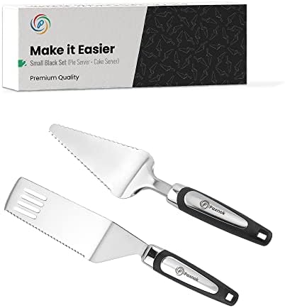 Pie Server Spatula and Cake Cutter Slicer, Serrated on Both Sides, Great for Right or Left Handed Use, Black Stainless Steel Set - Kitchen Essentials for Cutting & Serving Desserts, Brownies, Lasagna