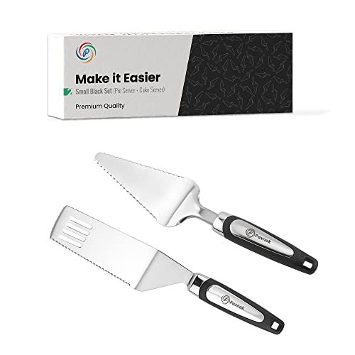 Pie Server Spatula And Cake Cutter Slicer, Serrated On Both Sides, Great For Right Or Left Handed Use, Black Stainless Steel Set - Kitchen Essentials For Cutting & Serving Desserts, Brownies, Lasagna #TOP18