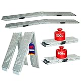 PROREGAL 2X Auffahrrampe TITAN klappbar 400kg: 200kg pro Laderampe, 22,5x185x4,5cm für PKW Anhänger Motorrad Rollstuhl Rasentraktor Fahrrad e-Bike rutschfeste Oberfläche, faltbar Verzinkt Verladerampe