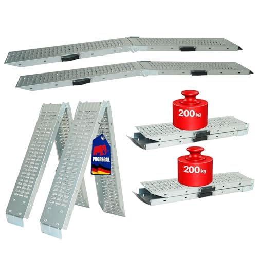 PROREGAL 2X Auffahrrampe TITAN klappbar 400kg: 200kg pro Laderampe, 22,5x185x4,5cm für PKW Anhänger Motorrad Rollstuhl Rasentraktor Fahrrad e-Bike rutschfeste Oberfläche, faltbar Verzinkt Verladerampe