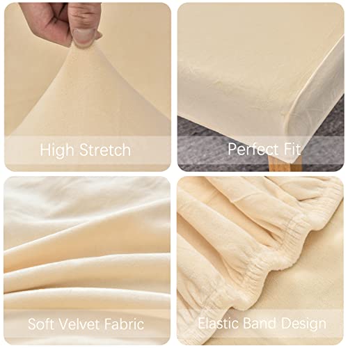 Jusmate Velvet Chair Covers For Dining Room, Soft Velvet Plush Stretch Dining Chair Slipcovers, Washable Removable Parsons Chair Protectors Set Of 4, Beige #TOP4