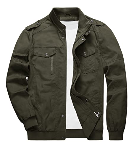 Magcomsen Men's Fall Jacket Lightweight Military Coats Full Zip Trucker Jackets Outdoor Casual Work Coat With Shoulder Straps Green,S #TOP3
