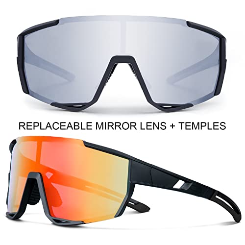 Haayot Cycling Glasses,Polarized Sports Sunglasses With 5 Interchangeable Lenses For Men Women,Baseball Fishing Running Biking Sunglasses,Black Silver #TOP1